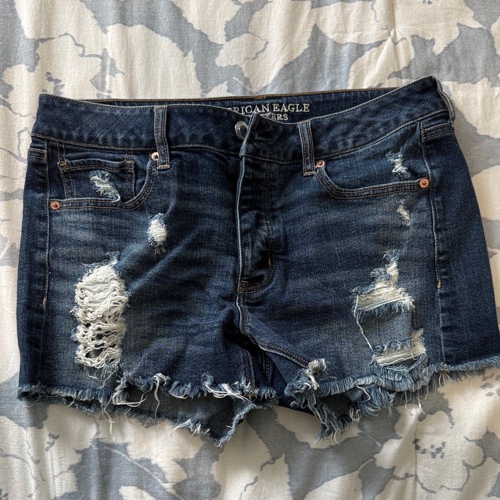 American Eagle Outfitters Women's Ripped Jean Shorts - Dark Blue